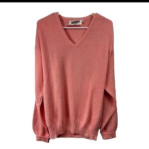 Vintage 80s 90s Puritan Size Medium Peach Pink V-Neck Pullover Sweater Cotton